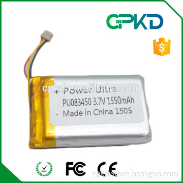 3.7v rechargeable battery, OEM 1550mah 3.7v 083450 li-polymer batteries